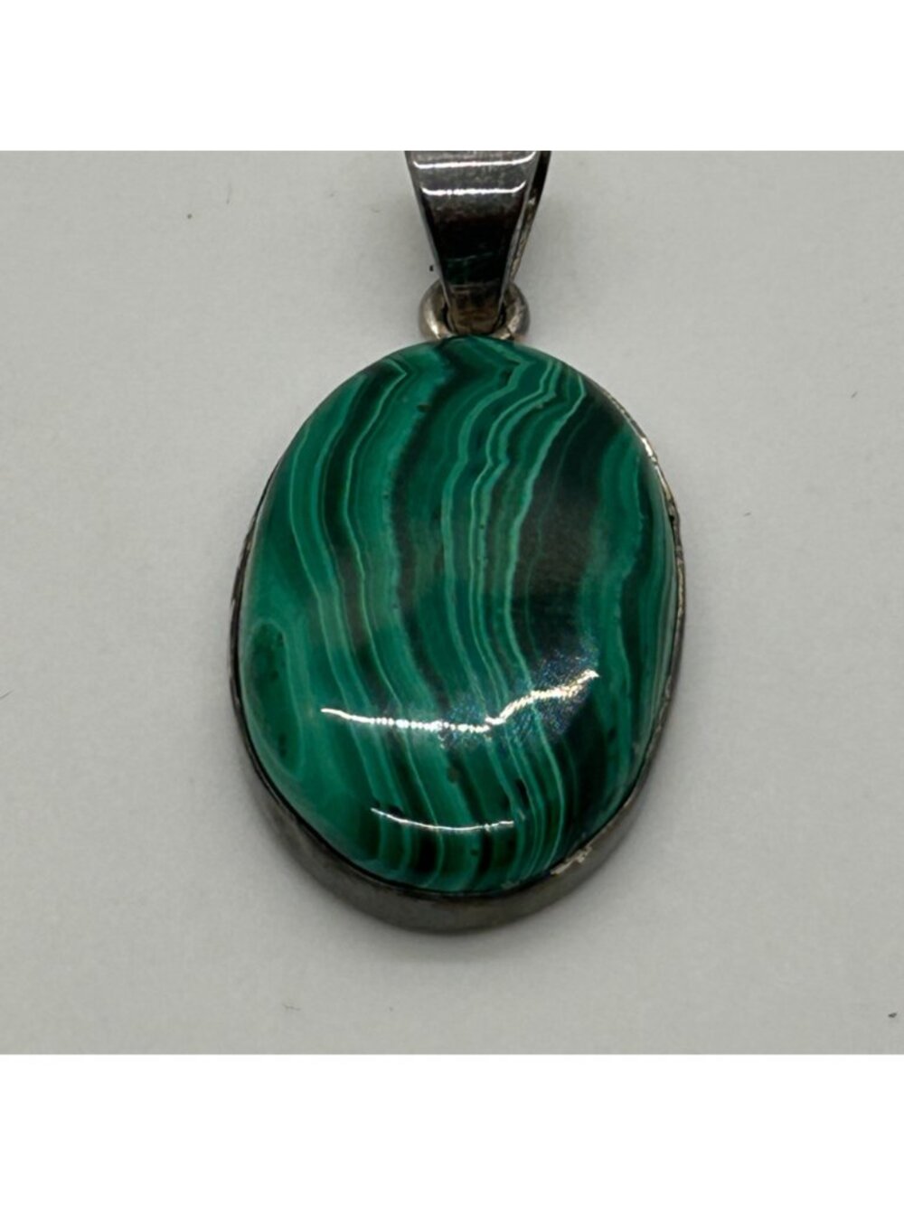 Natural Malachite Pendant 925 Sterling Silver Oval Green Banded Gemstone Necklac - Picture 11 of 12